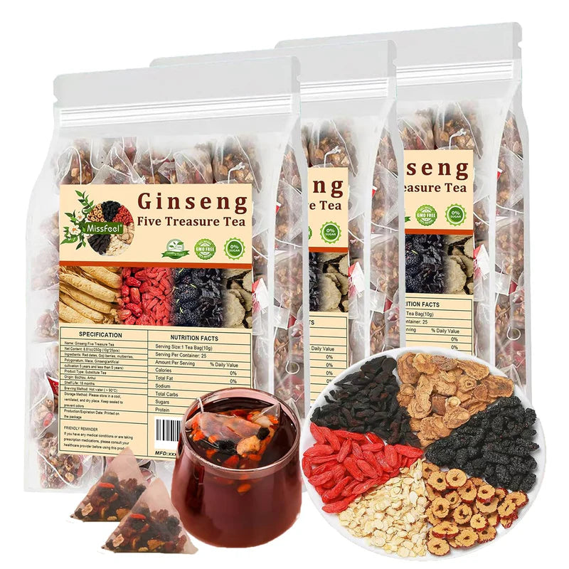Premium Ginseng Five Treasure Tea – Herbal Wellness Blend