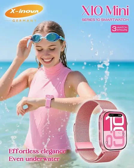X-Inova X10 Mini Smartwatch – Waterproof AI Voice Watch with 3 Straps